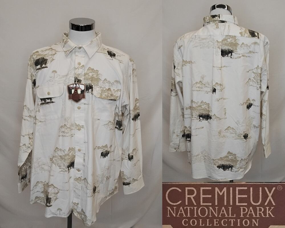 Cremieux Collection Button-Up Shirt Men's 2XL Cream Yellowstone Park NWT #Z5778